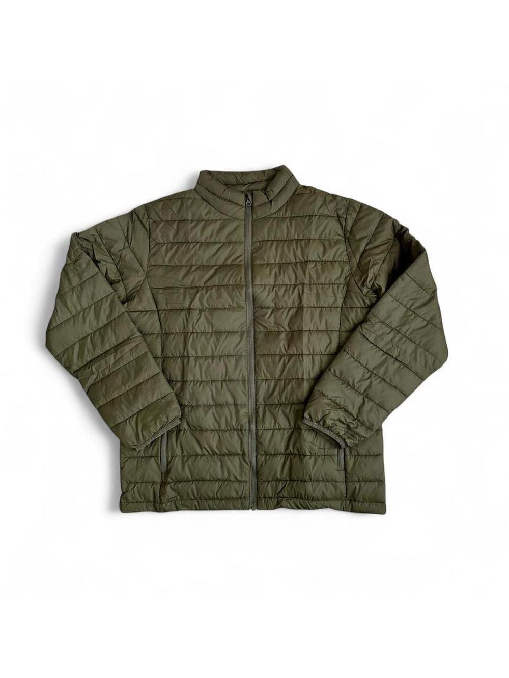 Green quilted nylon & polyester thin puffer jacket in size men’s M